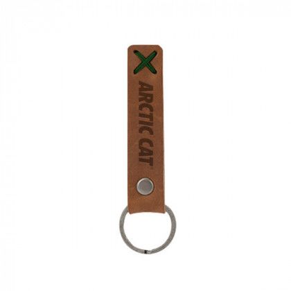 Custom Debossed Bailey Riveted Keychain - Tan leather with green stitching