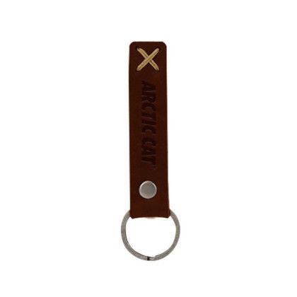 Custom Debossed Bailey Riveted Keychain - Mahogany leather with natural stitching