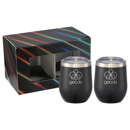 Imprinted Corzo Cup 12oz 2 in 1 Gift Set - Black