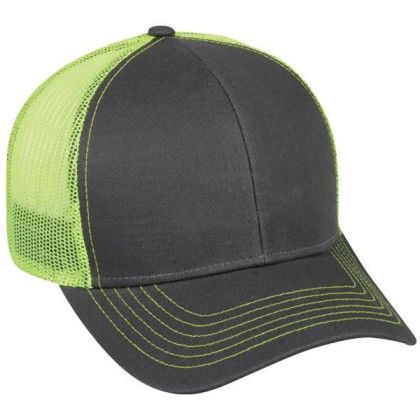 Structured Mesh Back Cap with Snap Closure Promo Charcoal/Neon Yellow