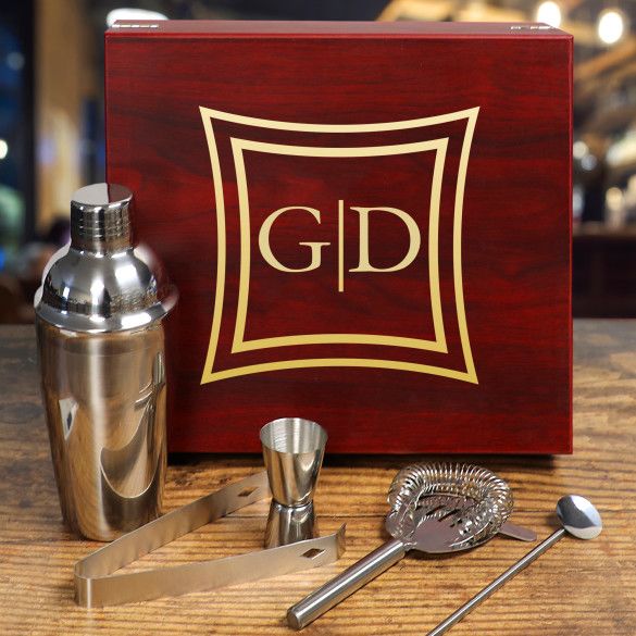 Diamond Couple's Initials Personalized Martini Gift Set