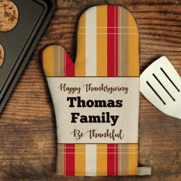 Happy Thanksgiving Plaid Personalized Oven Mitt