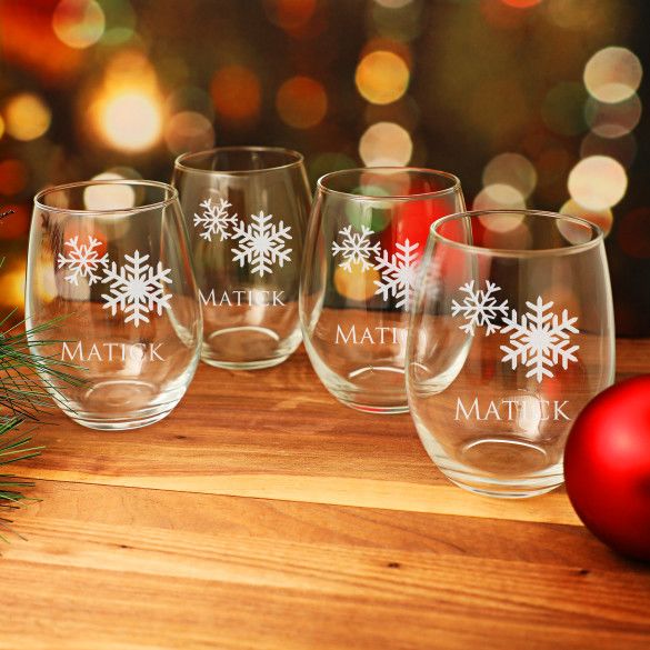 Holiday Snowflakes 21 oz Stemless Wine Glass Set of 4 🍷