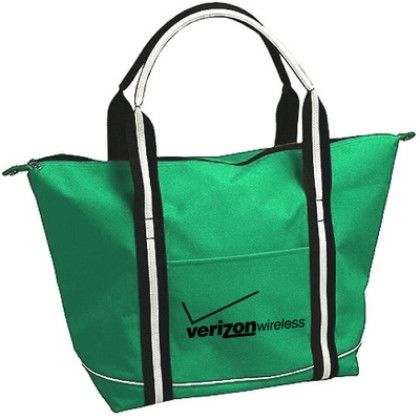 Fashion Poly Canvas Striped Handle Tote with Imprint | Promo Tote Bags - Green