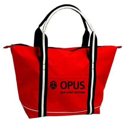 Fashion Poly Canvas Striped Handle Tote with Imprint | Promo Tote Bags - Red