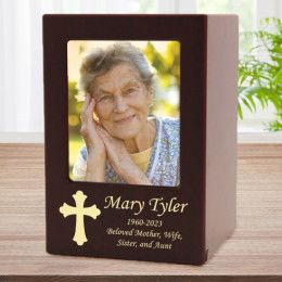 Personalized Large Cherry Photo Urn With Cross