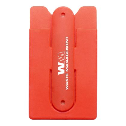 Imprinted Silicone Stand and Smart Wallet - Red