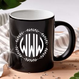 Personalized Black Coffee Mug With Block Monogram - 11oz