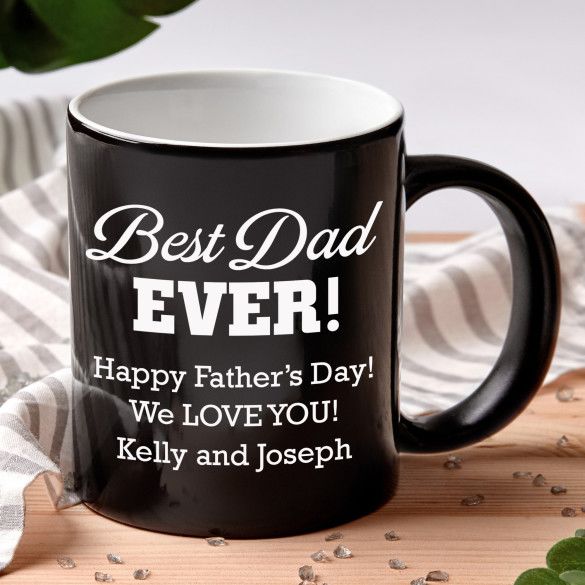 Best Dad Ever Personalized Black Coffee Mug - 11oz