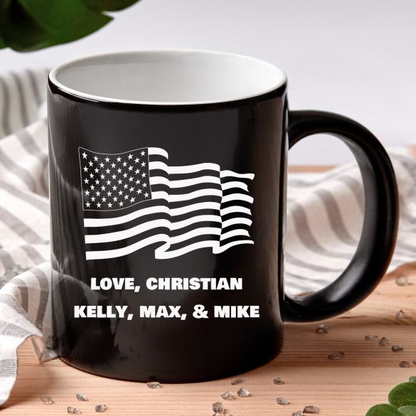 American Flag Personalized Black Coffee Mug - 11oz