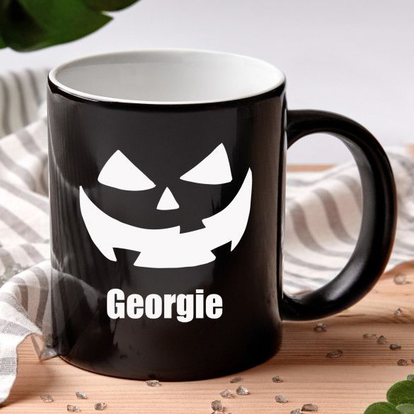 Pumpkin Face Personalized Black Coffee Mug - 11oz