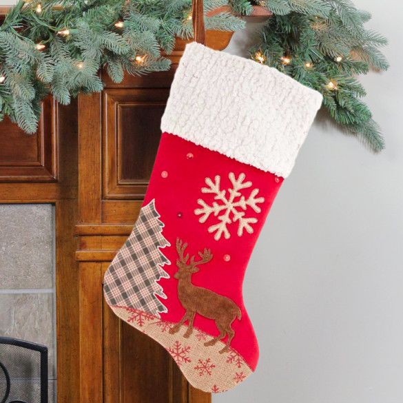 Velvet Reindeer Christmas Stocking