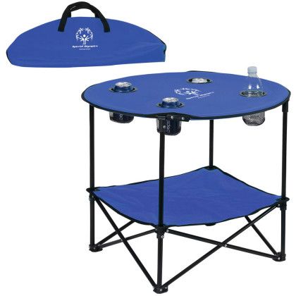 Printed Logo Two Tier Folding Table - Blue