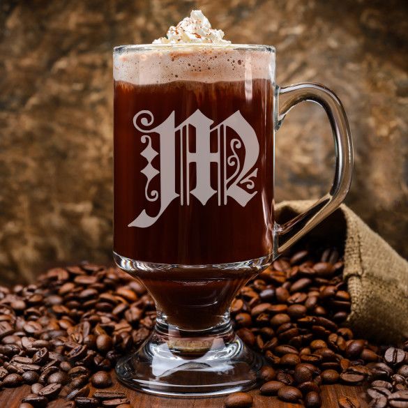 Celtic Initial Personalized Glass Irish Coffee Mug - 10oz