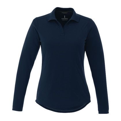 Custom Navy Women's MORI  Long Sleeve Polo Shirt