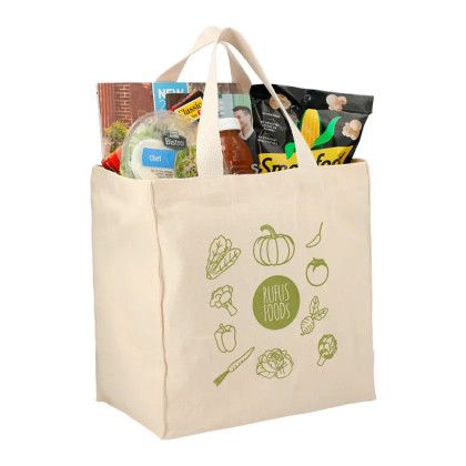 Logo Imprinted Essential 8 oz Cotton Grocery Tote with 8" Gusset