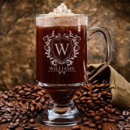 Old Fashioned Crest Personalized Glass Irish Coffee Mug - 10oz