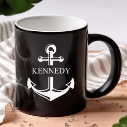 Nautical Anchor Personalized Black Coffee Mug - 11oz