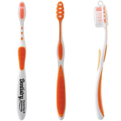 Printed Soft Grip Toothbrush with Cap - Orange