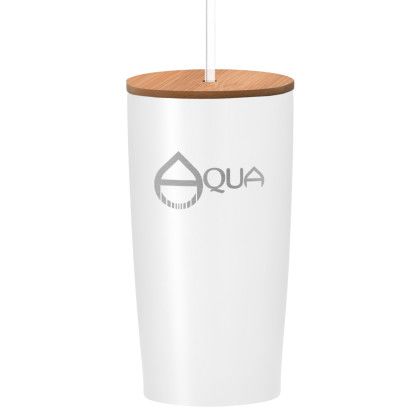 Himalayan Tumbler with Bamboo Lid and Logo White