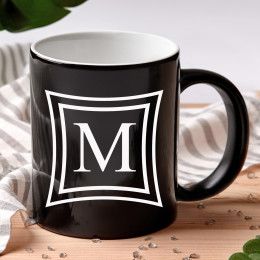 Black Coffee Mug With Personalized Initial - 11oz