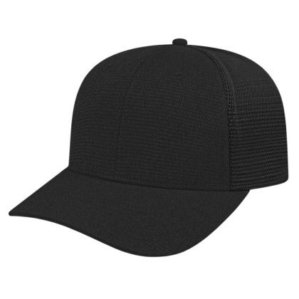 Black Ribbed Embroidered Trucker Mesh Back Cap