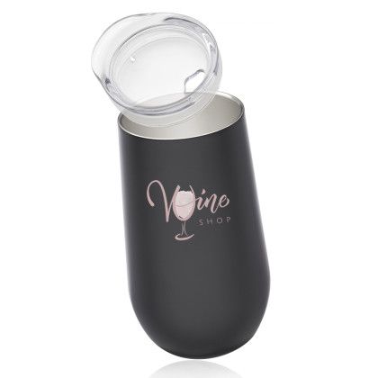 Custom Stemless Flute Wine Glasses with Lids 9 oz | Logo Drinkware