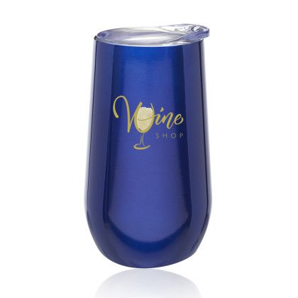 Custom Stemless Flute Wine Glasses with Lids 9 oz - Blue