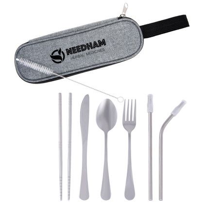 Promotional Stainless Steel Cutlery Set in Pouch - Gray