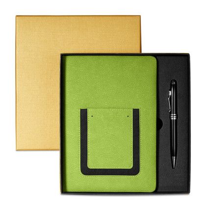 Printed Roma Journal Executive Stylus Pen Set - Lime green