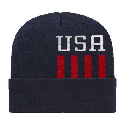 Embroidered Patriotic Knit Cap with Cuff True Navy White True Red