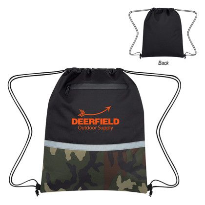 Front and Back - Custom Camo Drawstring Safety Backpack