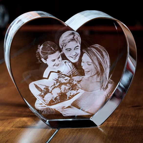 Father's Day 3D Photo Engraved Heart Crystal Keepsake