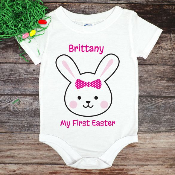 Adorable Bunny Custom Onesie | Button Snap Personalized Easter Outfit for Infant