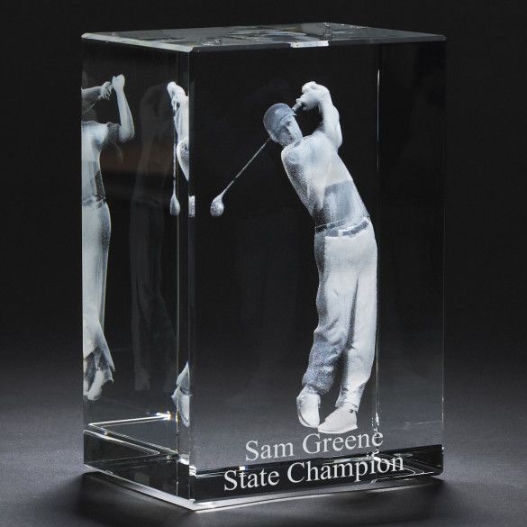 Golf Player Engraved 3D Crystal Keepsake