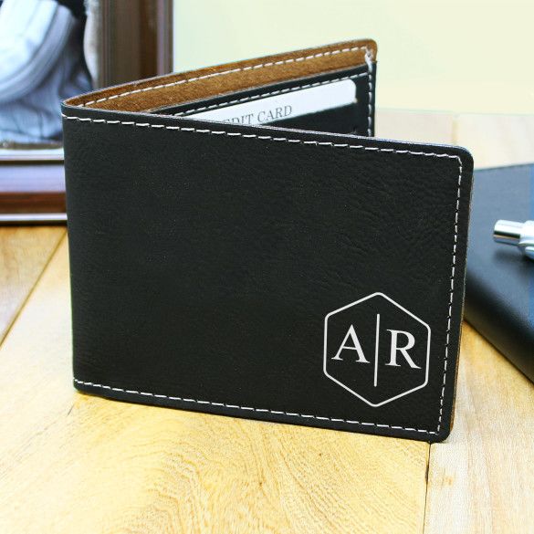 Personalized Black Wallet with Initials | Monogrammed Wallet Gifts