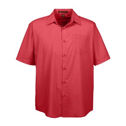 Parrot Red Harriton Men's Paradise Short Sleeve Performance Button Down Shirt