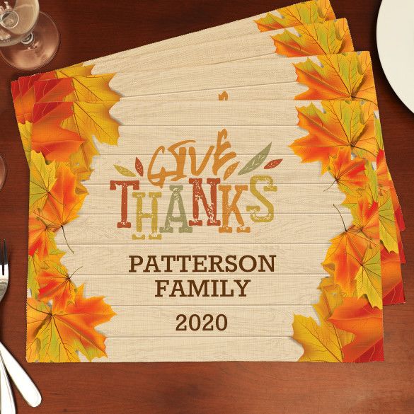 Give Thanks Autumn Personalized Placemats | Custom Holiday Home Décor 