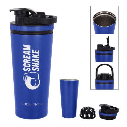 Customized 26 oz Stainless Steel Ice Shaker Bottle - Blue