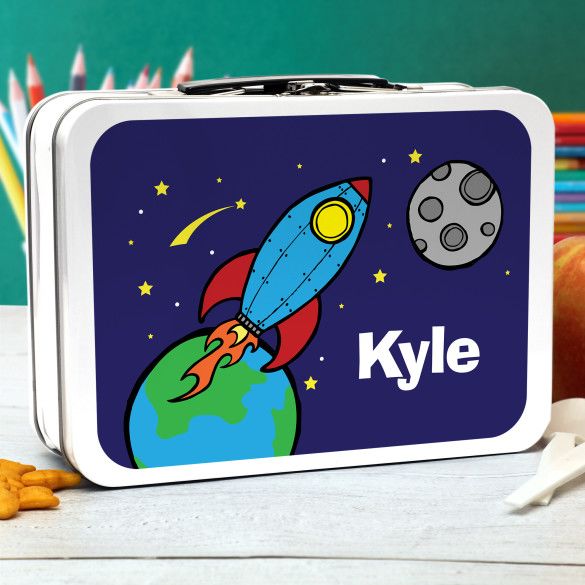 Rocket To The Moon Personalized Retro Metal Lunch Box