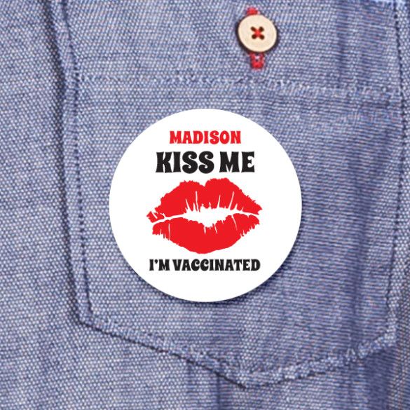 Customized Button with Lips | Custom Name Kiss Me Pin
