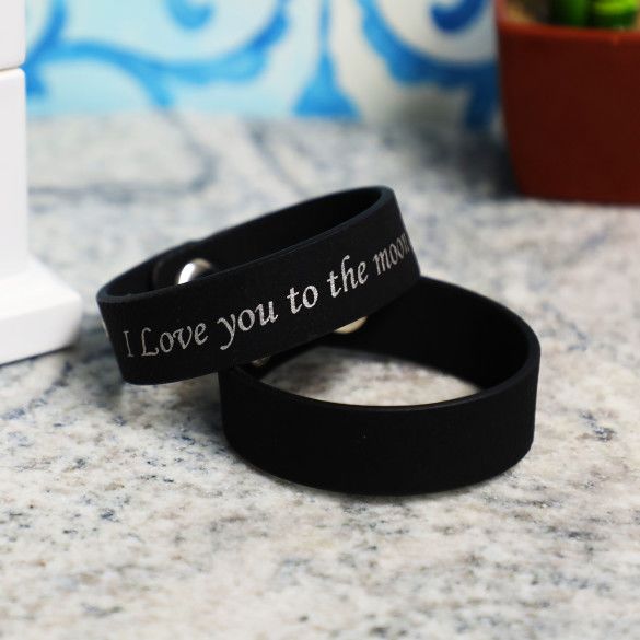 Personalized Black Bracelet with Silver Engraving | Custom Valentine's Day Bracelets