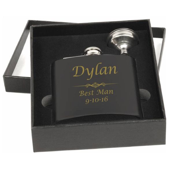 Custom Wedding Party Black Flask Gift Set with Color Imprint