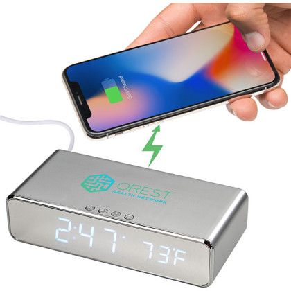 Imprinted Keen Wireless Charging Desk Clock with Smartphone (not included)