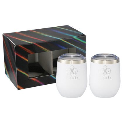 Imprinted Corzo Cup 12oz 2 in 1 Gift Set - White