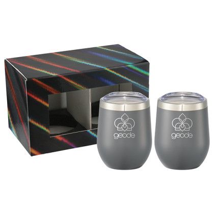 Imprinted Corzo Cup 12oz 2 in 1 Gift Set - Gray