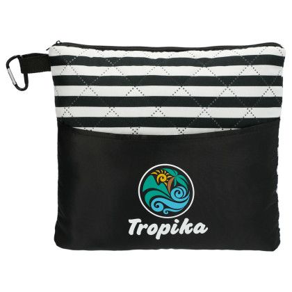 Printed Portable Beach Blanket & Pillow - Black, in pouch