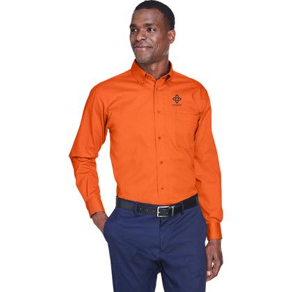 Team Orange Harriton Men's Stain Release Logo Twill Shirt | Twill Dress Shirts