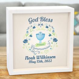 Personalized First Communion Blue LED Light Box