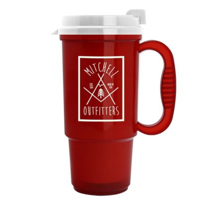 Translucent Red Inexpensive Commuter Travel Mugs | 16 oz Auto Mug with Company Logo | Custom Coffee Mugs with Handles Translucent Red Inexpensive Commuter Travel Mugs | 16 oz Auto Mug with Company Logo | Custom Coffee Mugs with Handles
